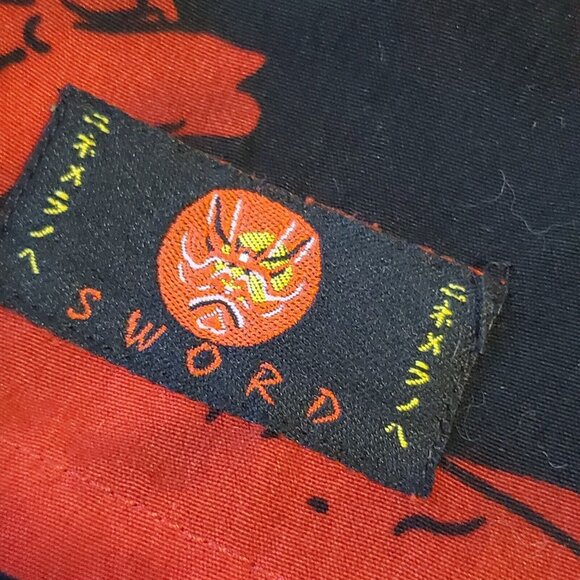Sword Anime Dragon Cartoon Samurai Sword red Graphic Button Up 2XL - Picture 3 of 13